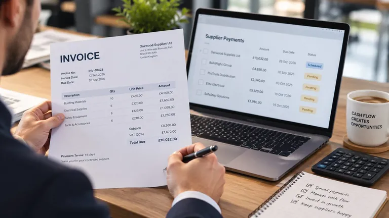 Business owner reviewing a supplier payments dashboard on a laptop